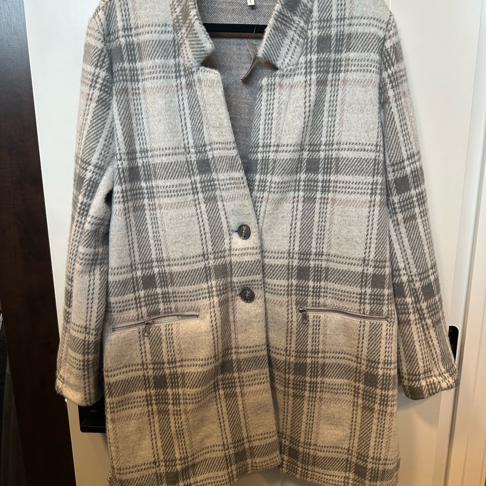 Maurices Gray Pea Coat Classic Plaid Design